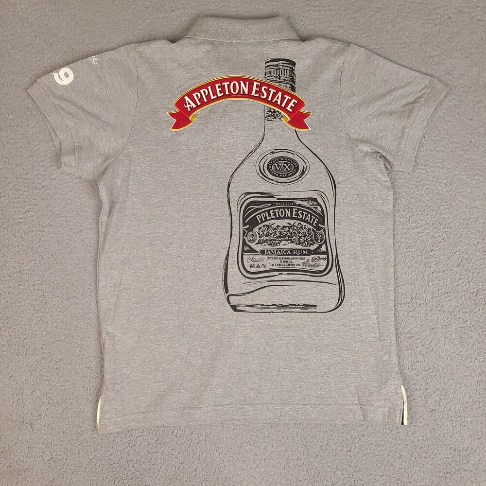 Appleton Estate Jamaica Rum Polo Shirt Mens Large Gray Organic Cotton Embroidery